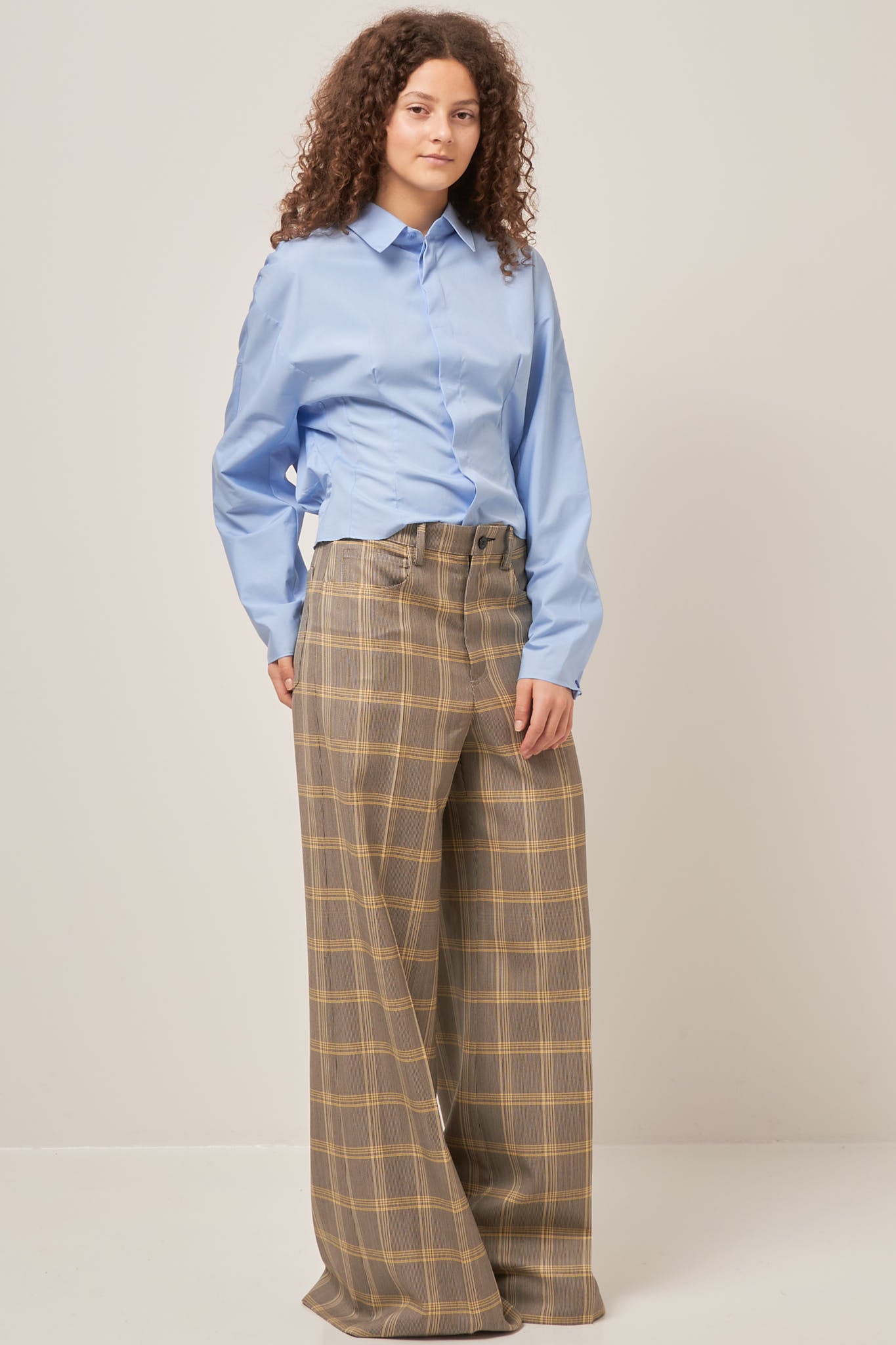 Checked Wool Palazzo Trousers Yellow/Black