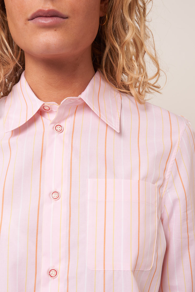 Cropped Shirt Striped Pink