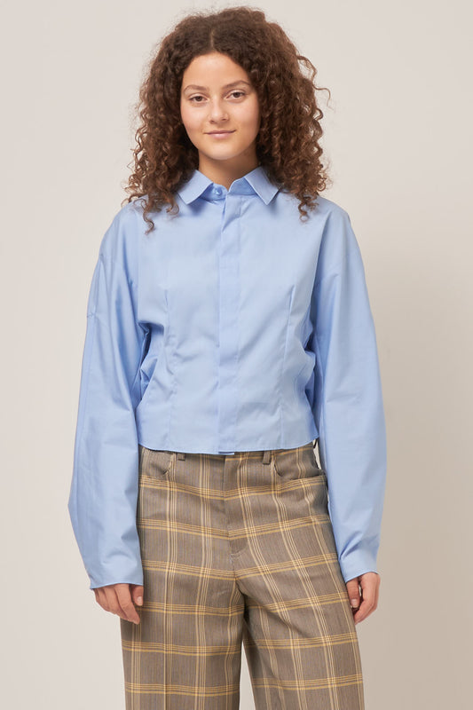 Gathered Back Poplin Shirt Blue