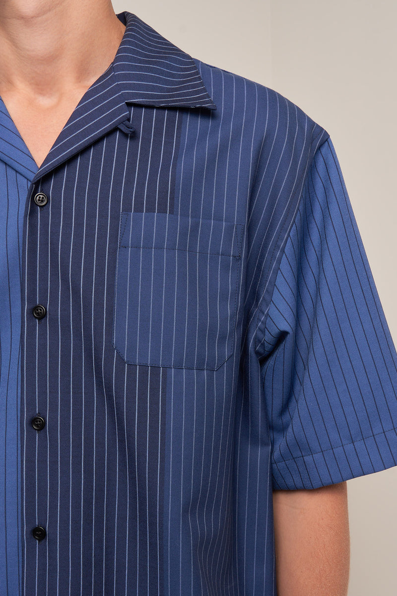 Pinstripe Wool Bowling Shirt Blue
