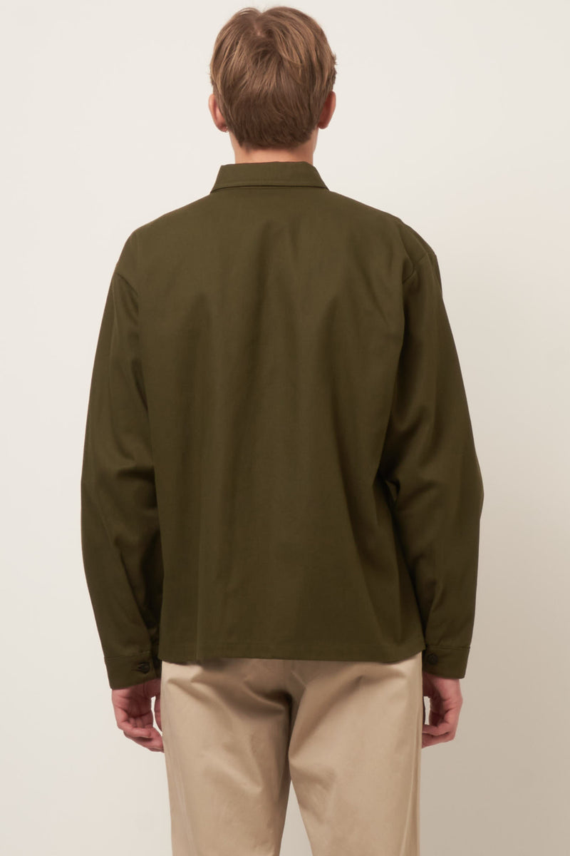 Gabardine Zip-Up Overshirt Leav Green