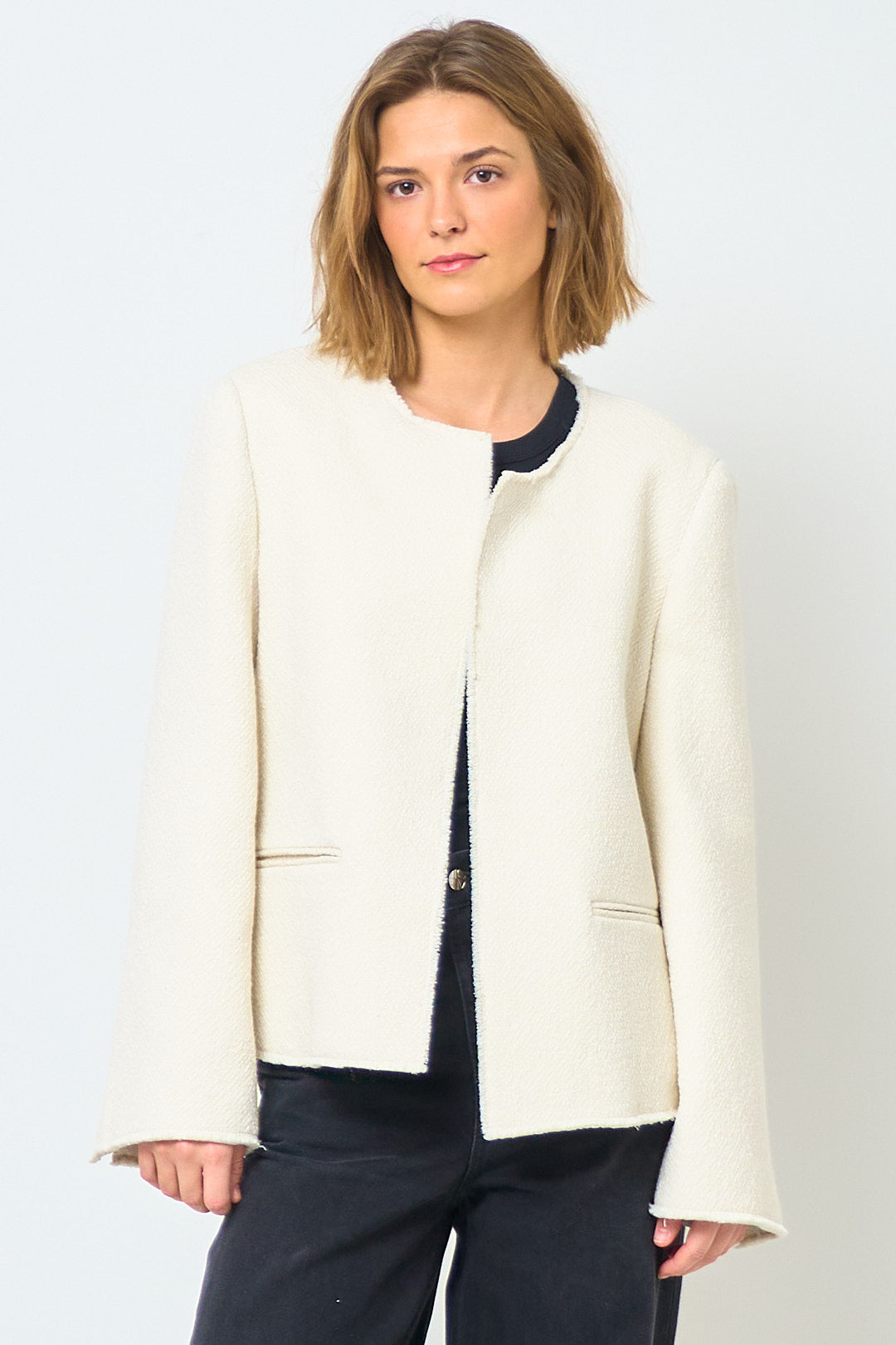 Open Front Bouclé Blazer Off-White