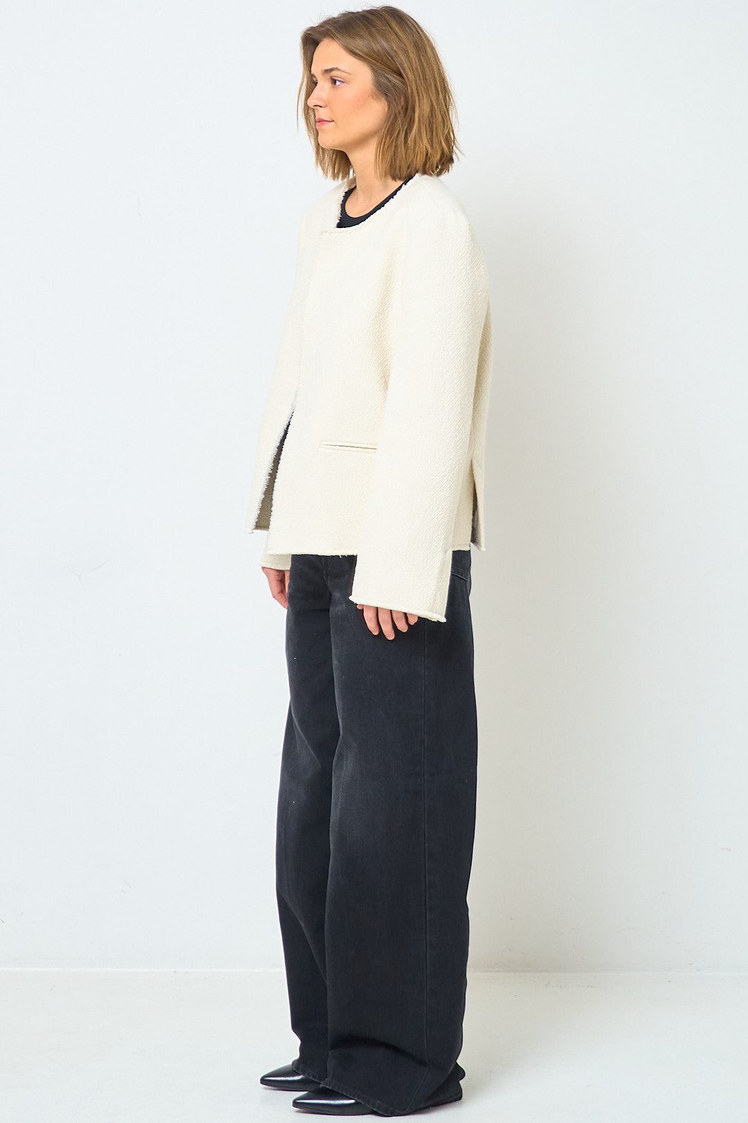 Open Front Bouclé Blazer Off-White