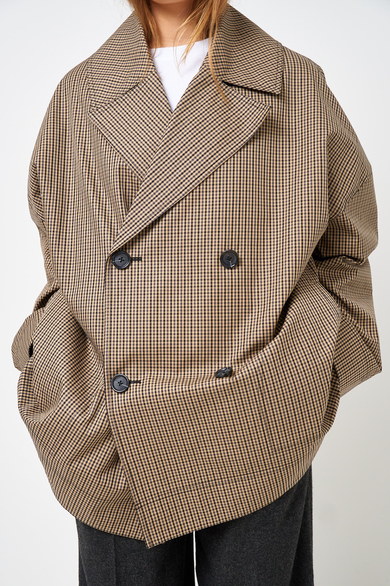 Oversized Checked Jacket Beige/Black