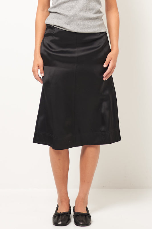 Paneled Satin Skirt Black