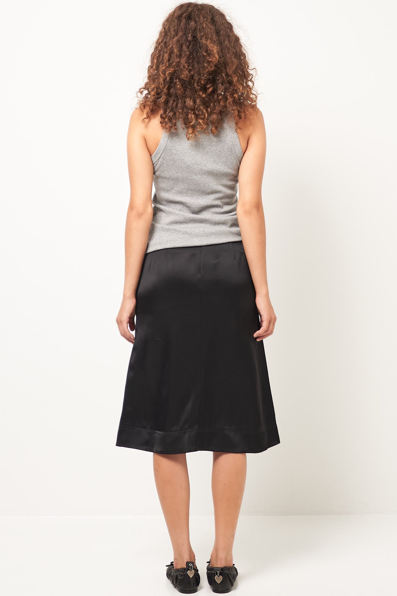 Paneled Satin Skirt Black