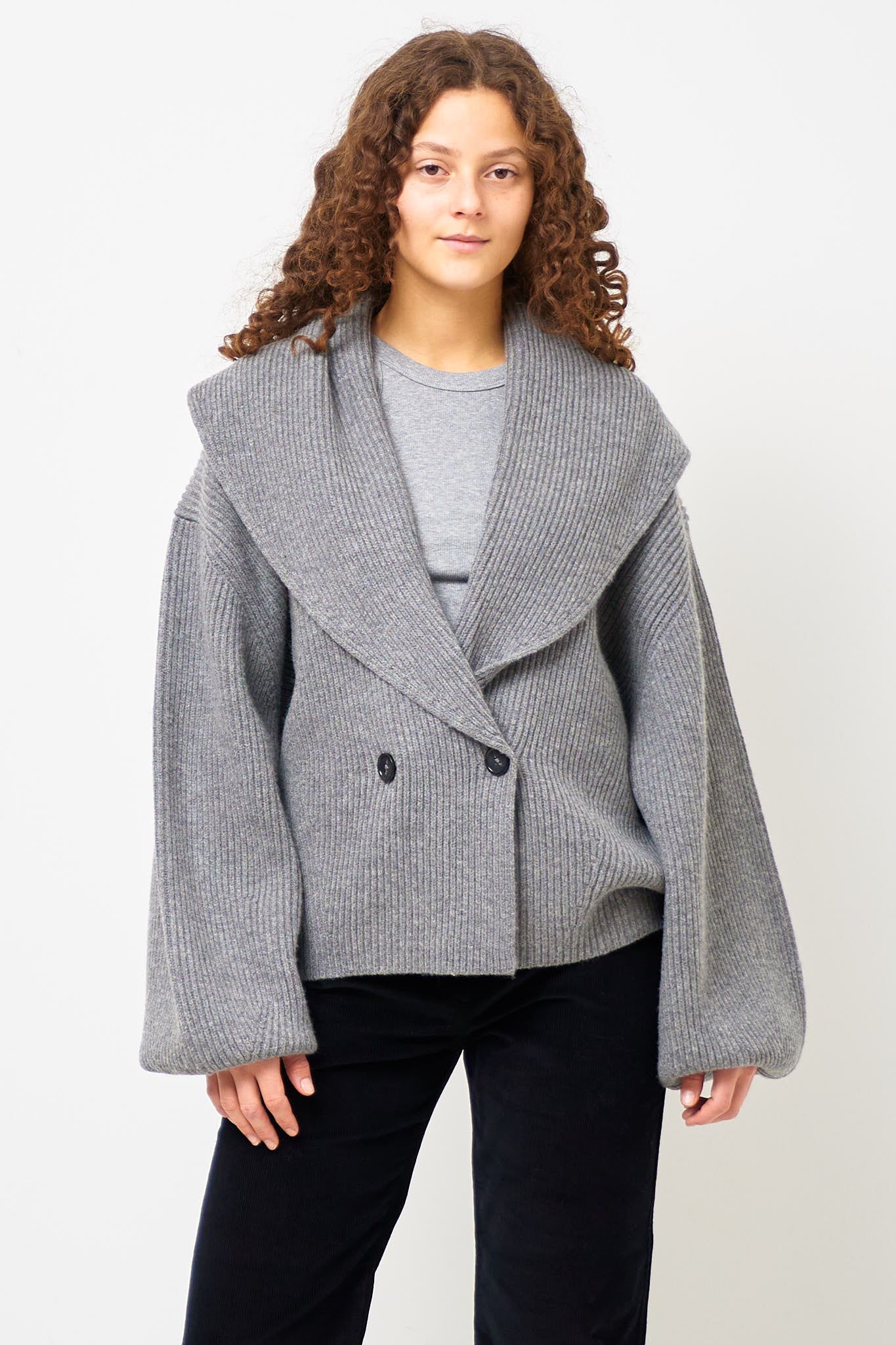 Shawl-Lapel Cardigan Mid Grey Melange