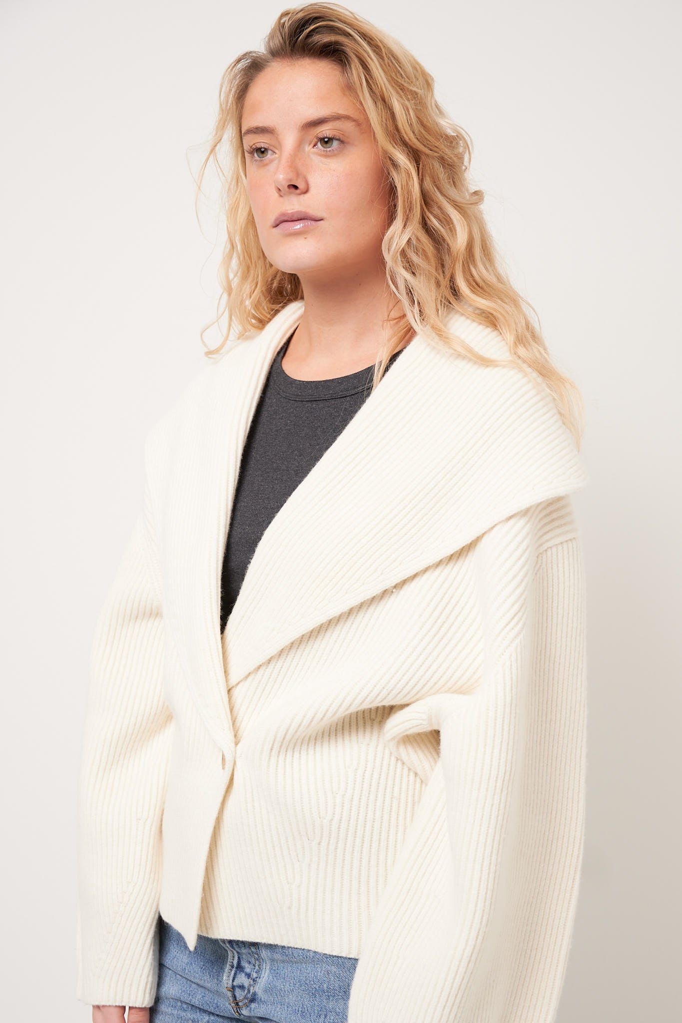 Shawl-Lapel Cardigan Milk