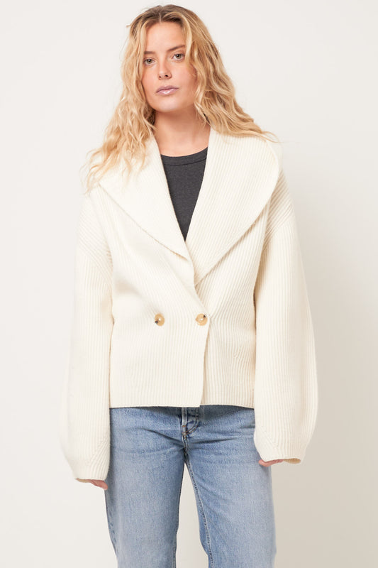 Shawl-Lapel Cardigan Milk