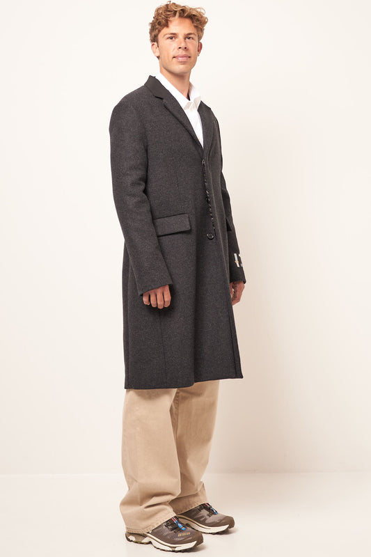 Single Breasted Wool Coat Dark Grey Melange