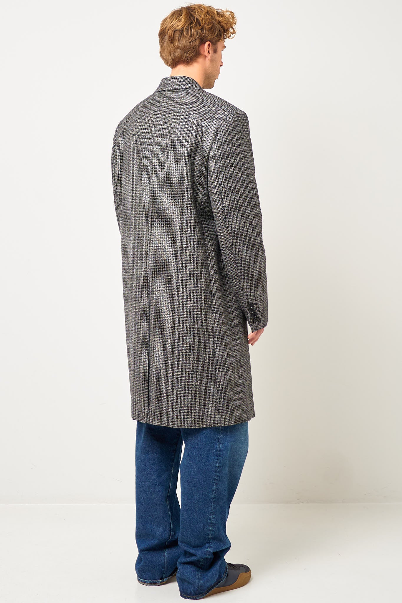 Single-Breasted Wool Overcoat Black/White