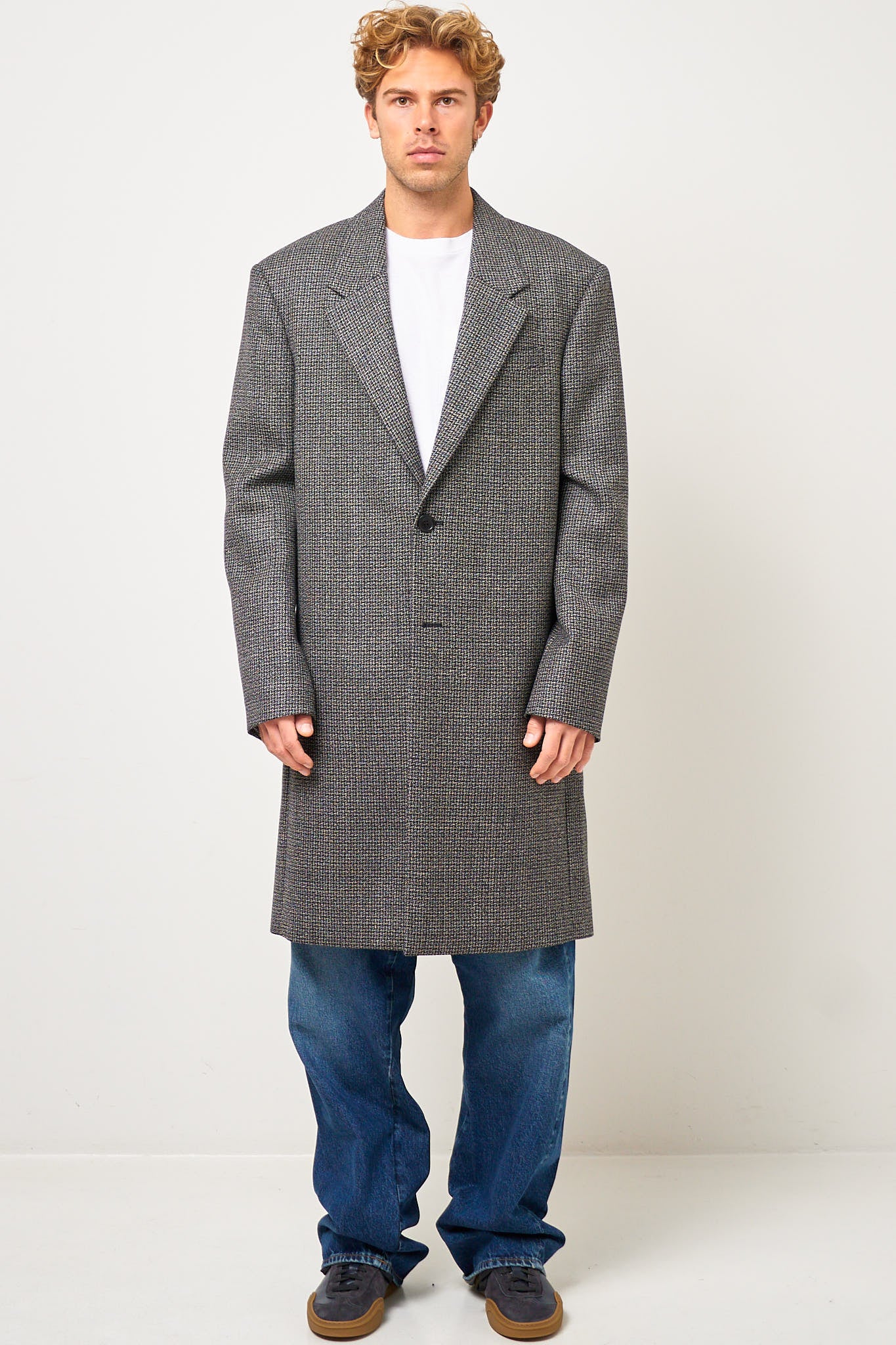 Single-Breasted Wool Overcoat Black/White