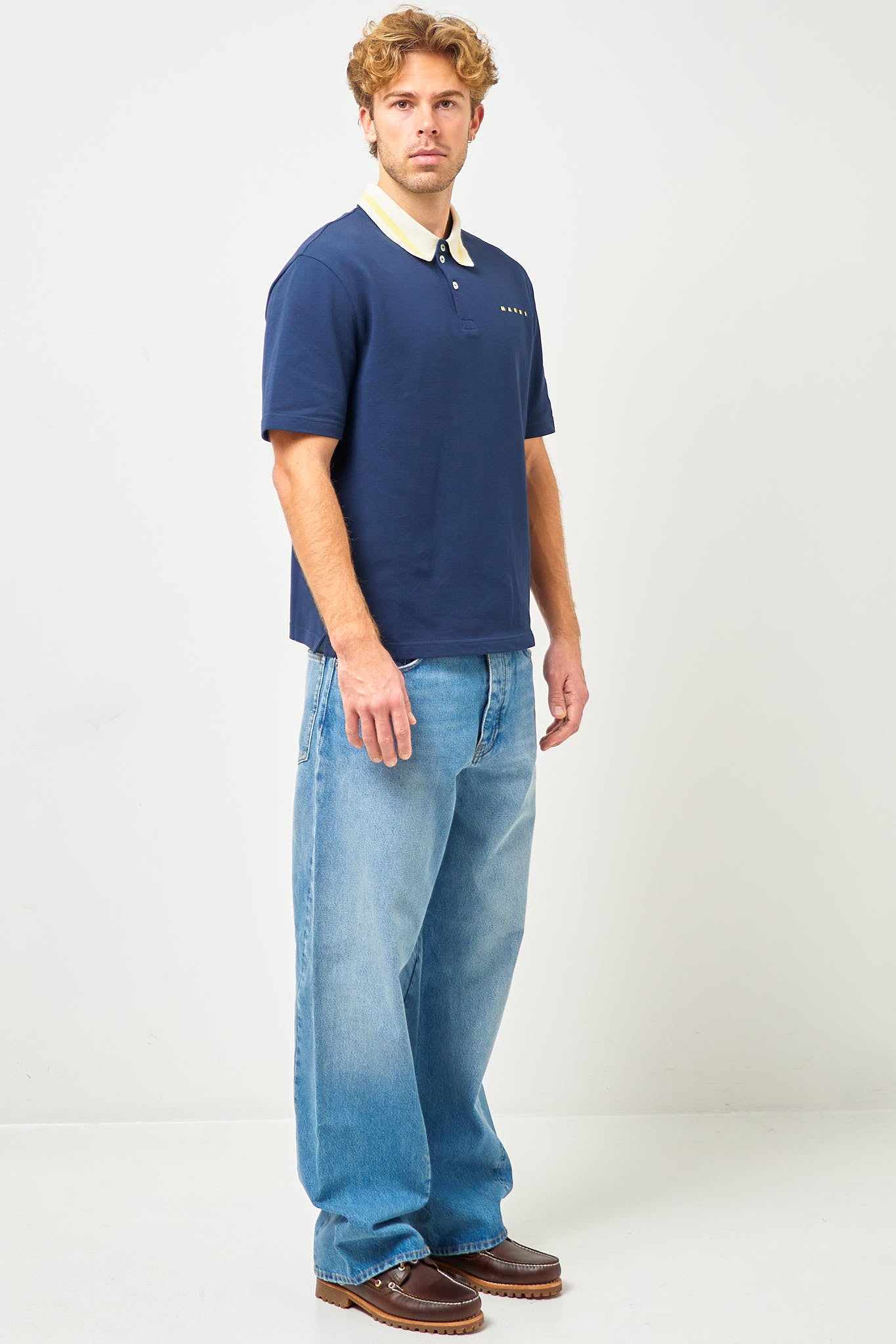 Striped Collar Polo Shirt Deep Blue