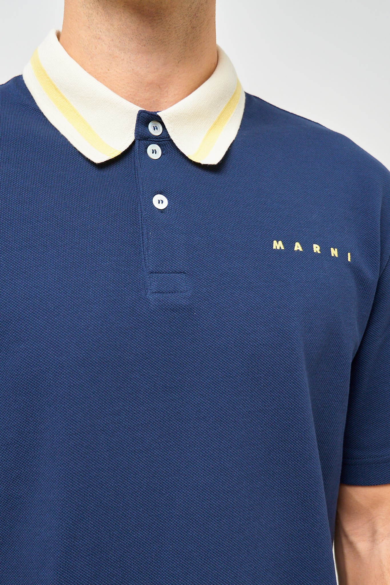 Striped Collar Polo Shirt Deep Blue