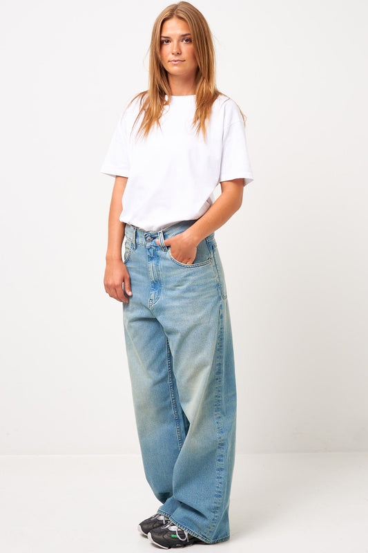 Super Wide Cinch Jeans Mid Blue Vintage