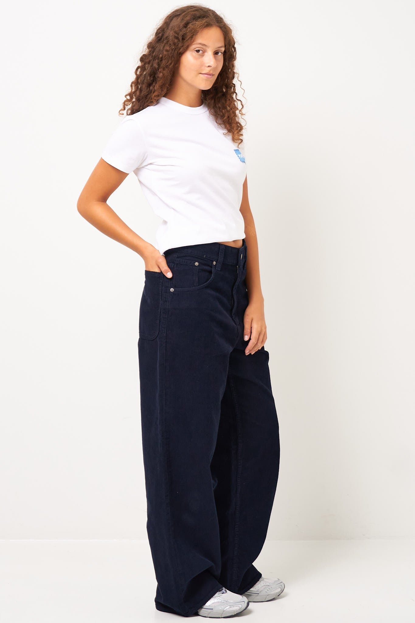 Super Wide Cord Trousers Navy