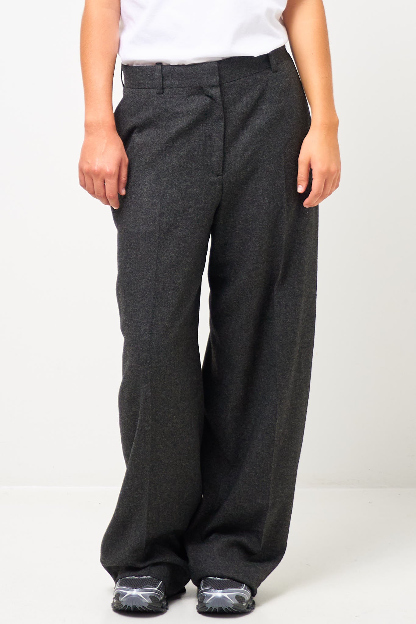 Wide Flannel Trousers Charcoal Melange