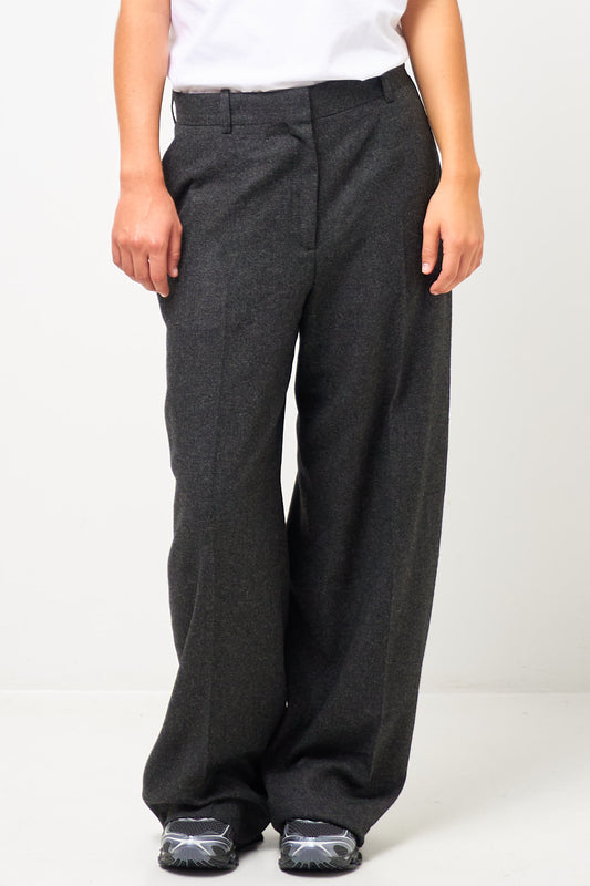 Wide Flannel Trousers Charcoal Melange