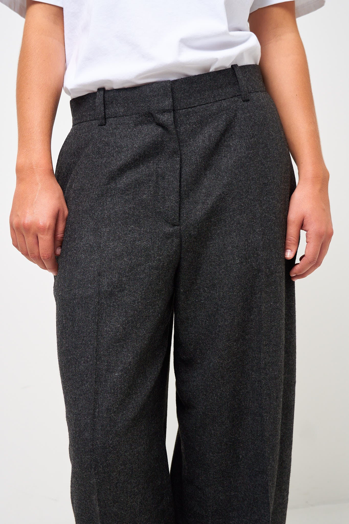 Wide Flannel Trousers Charcoal Melange