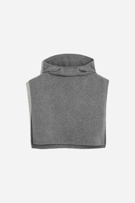 Wool Cashmere Hoodie Bib Grey Melange