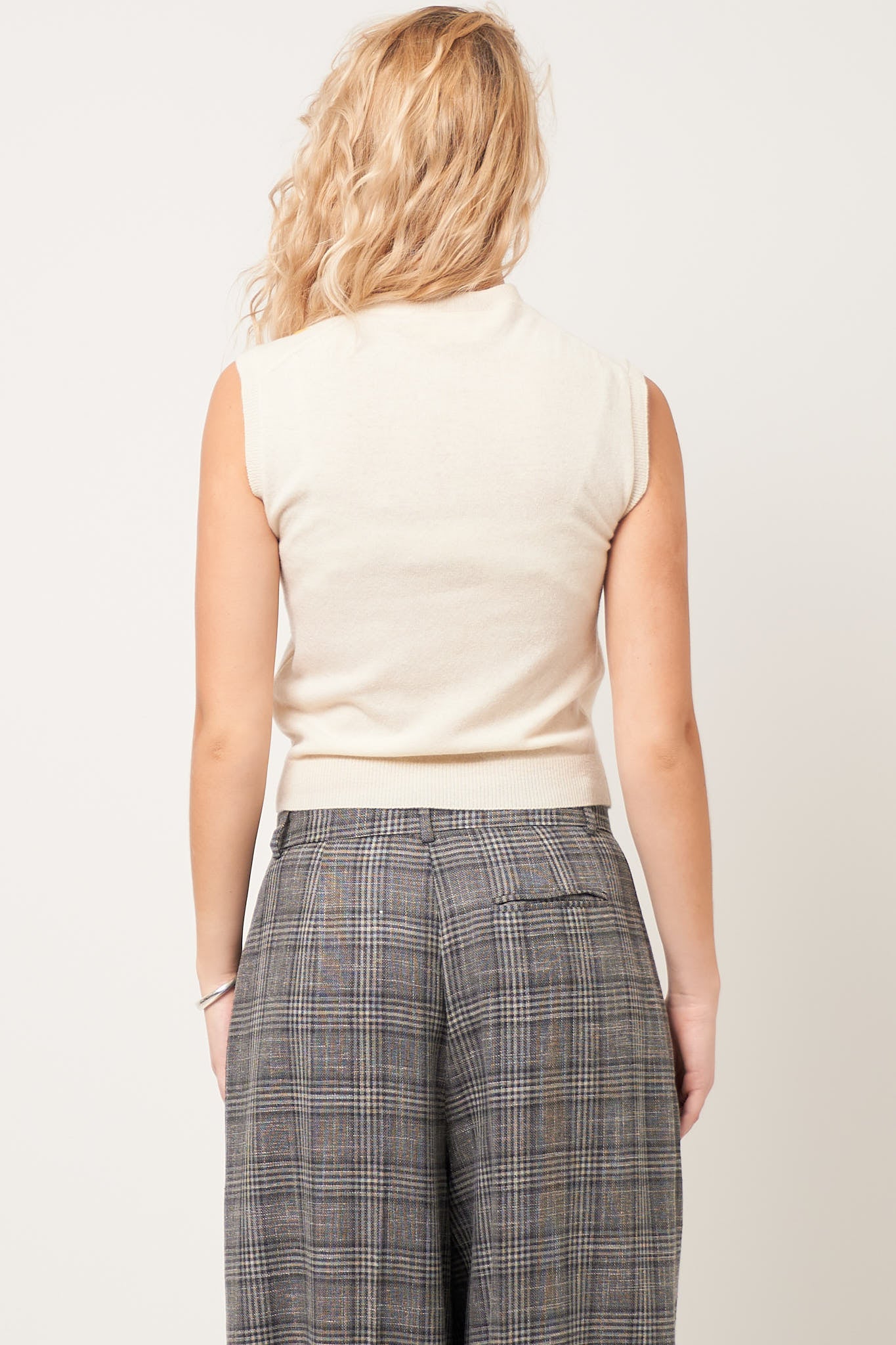 Wool Check Vest Ivory