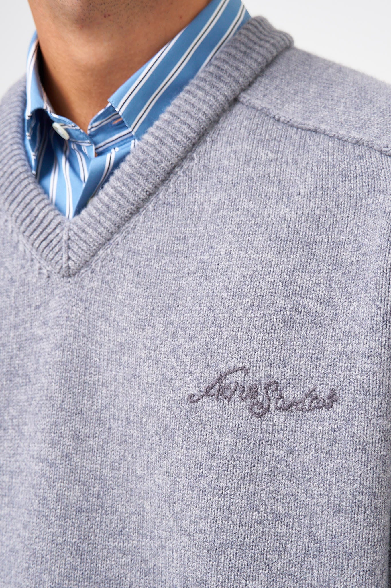 Wool V-Neck Sweater Dark Grey Melange