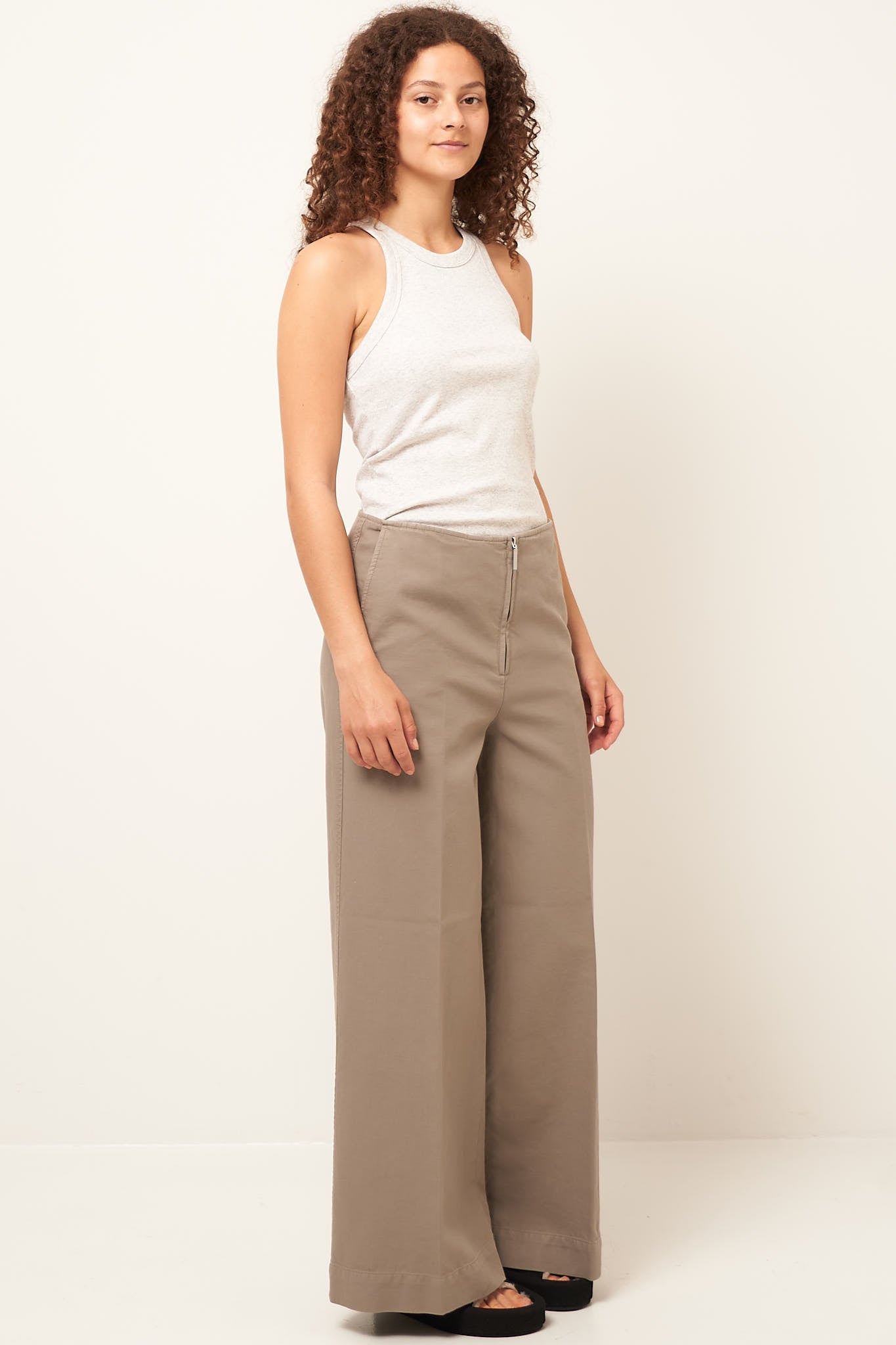 Zip-Front Wide Trousers Dove