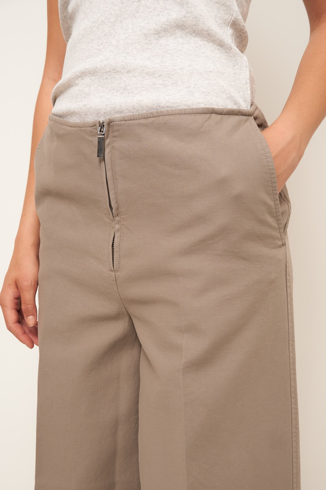 Zip-Front Wide Trousers Dove