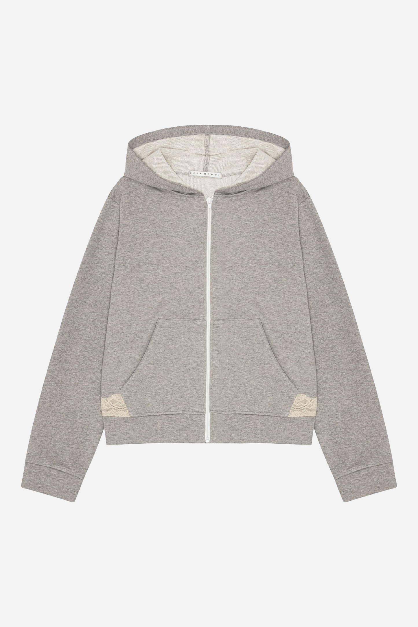 Lace Zip-Up Hoodie Light Grey Melange