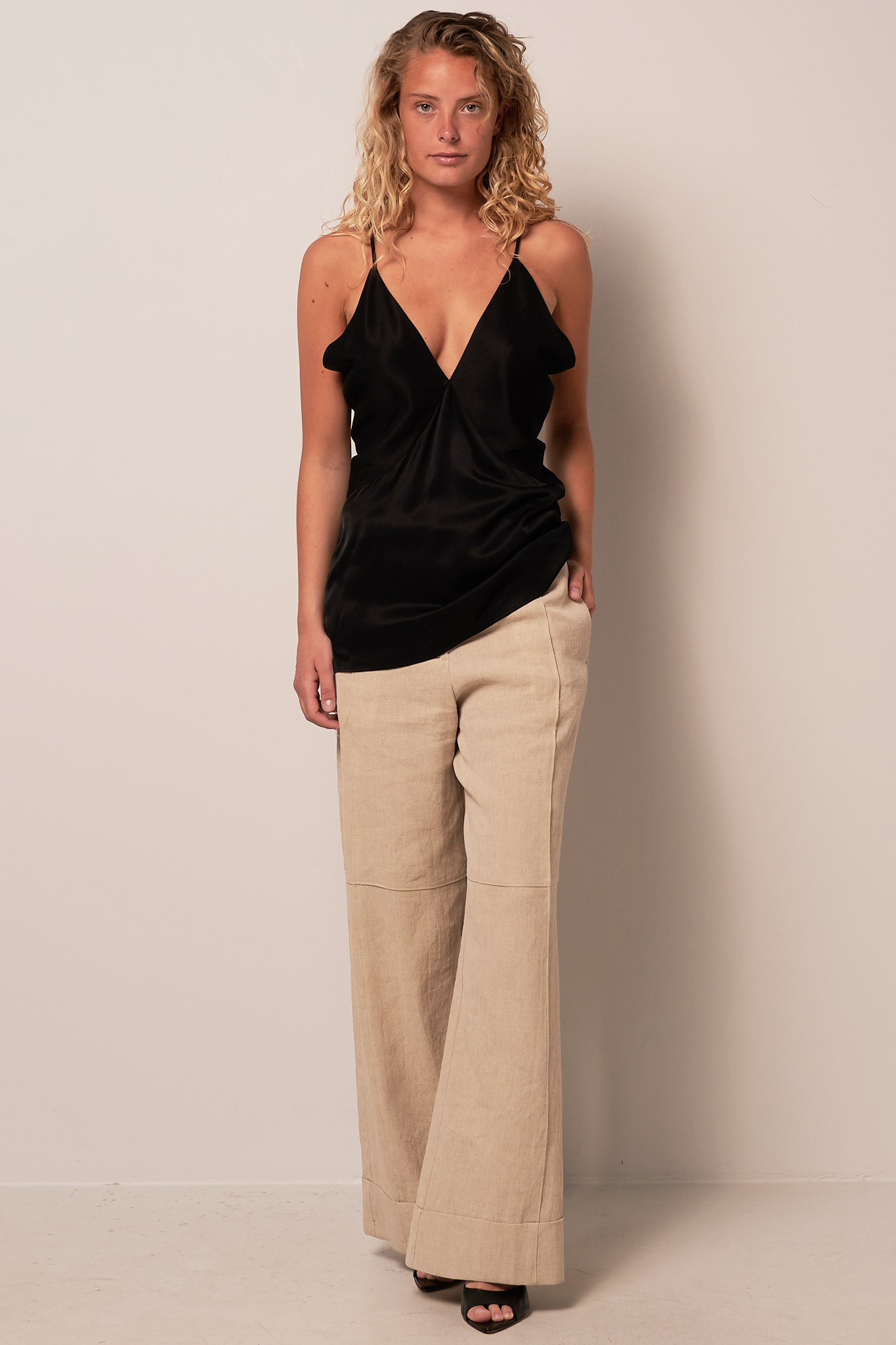 Draped Twill Cami Top Black