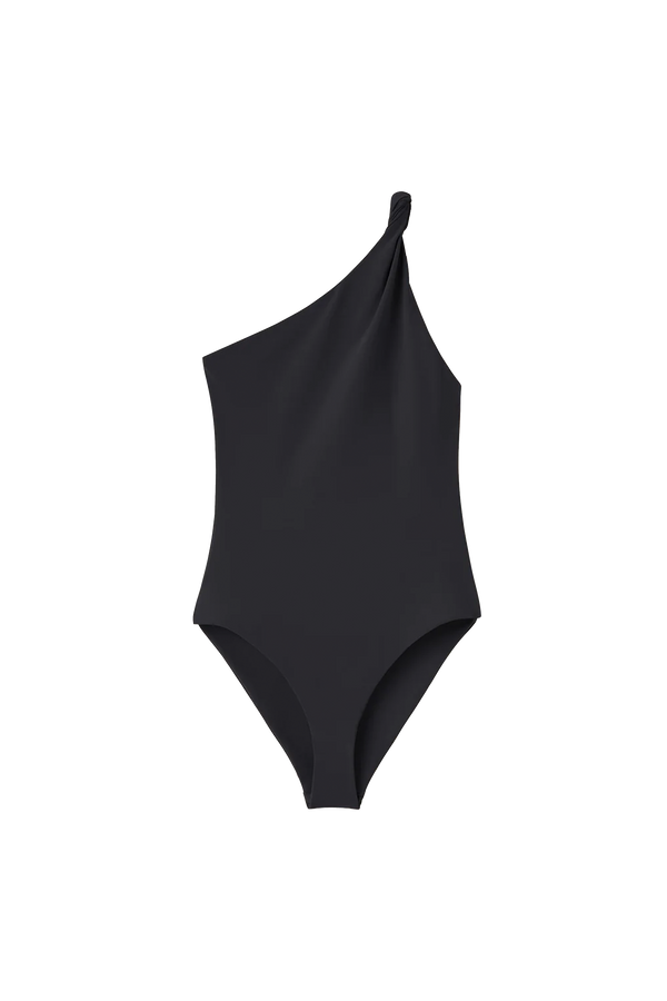 Twist Strap One Shoulder Swimsuit Black