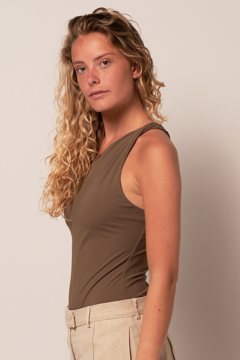 Twist Strap One Shoulder Swimsuit Faded Olive