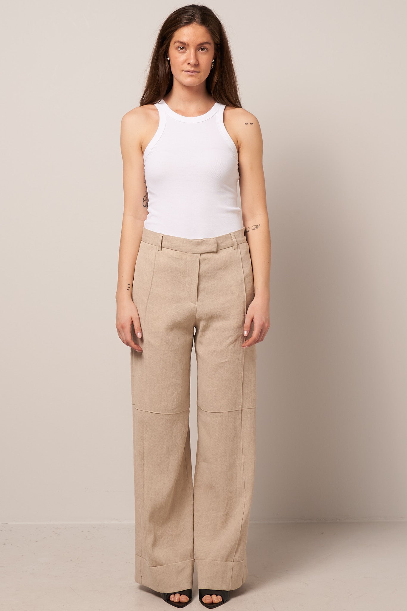 Wide Linen Trousers Light Sand