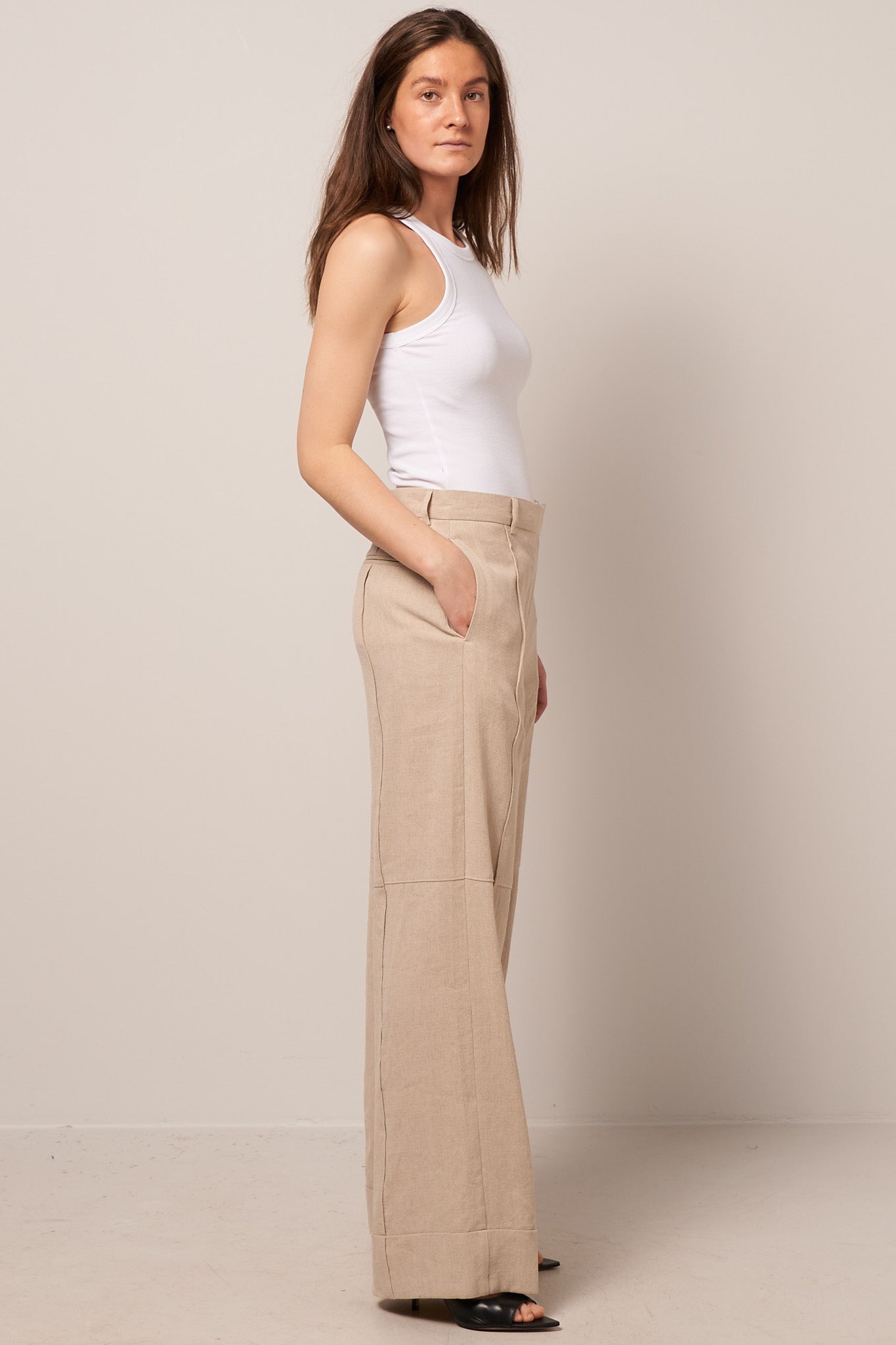 Wide Linen Trousers Light Sand