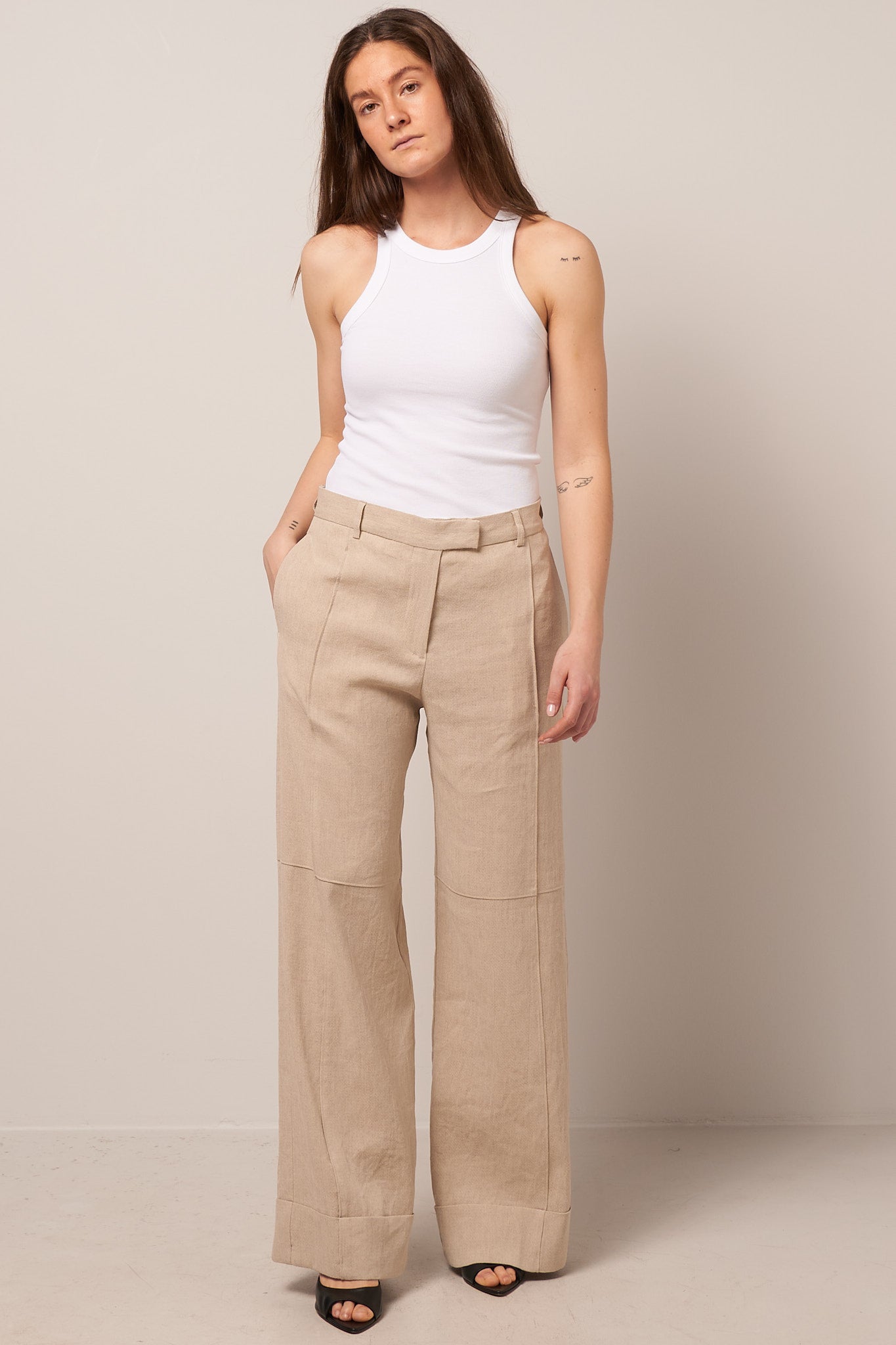 Wide Linen Trousers Light Sand