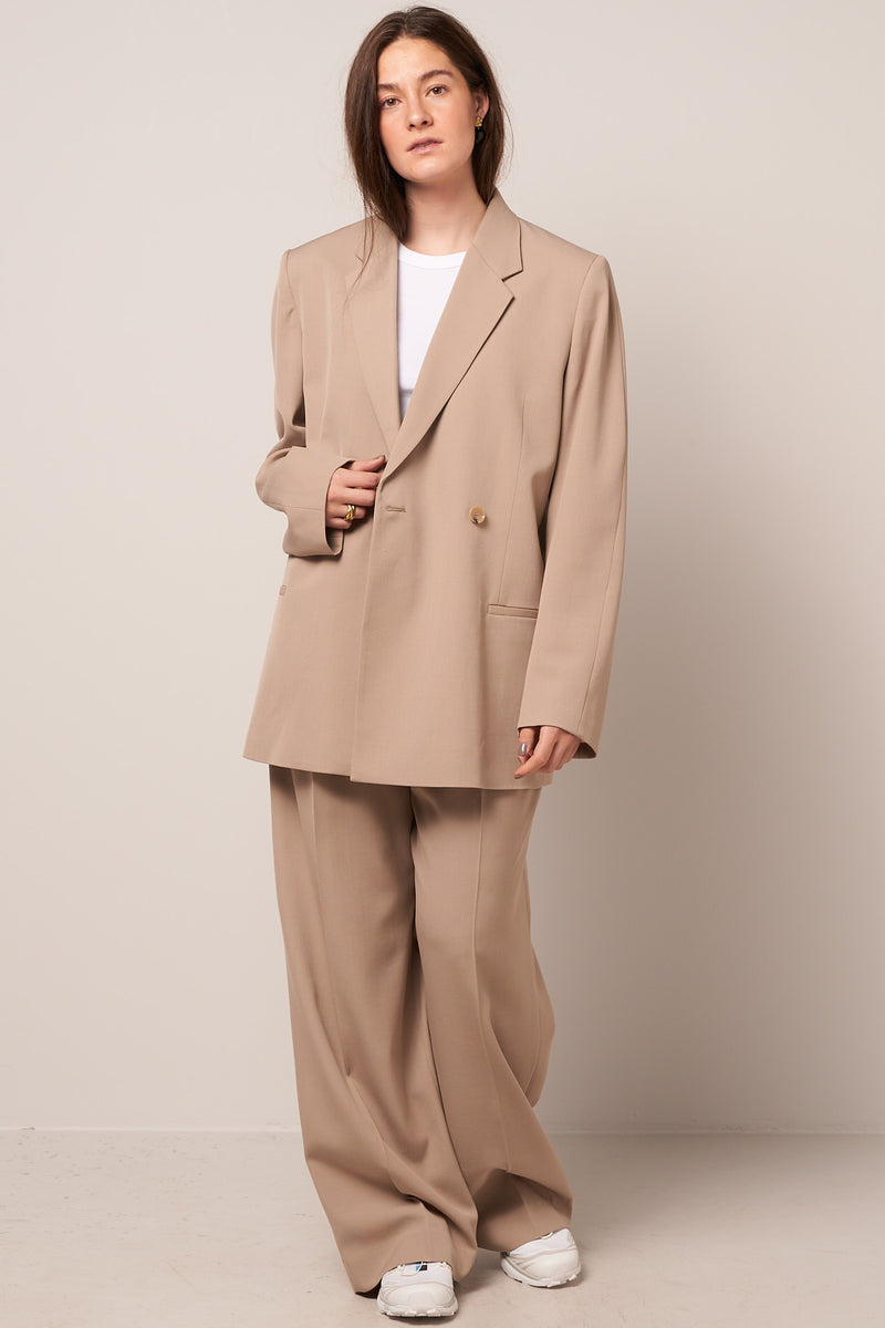 Double-Breasted Vent Blazer Beige